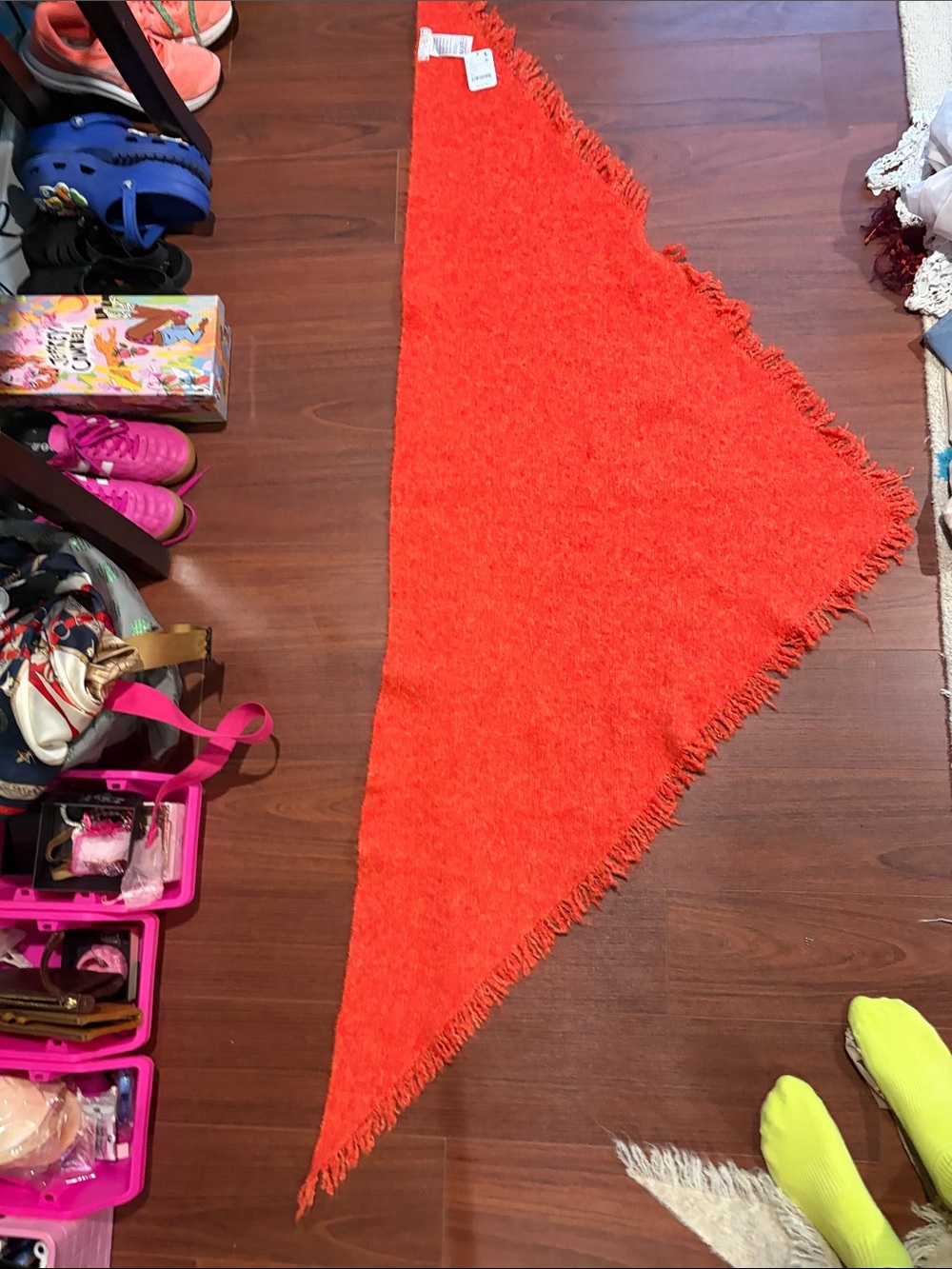 Free People ForeverTribeca Fringe Shawl. Electric Orange. - Picture 4 of 11